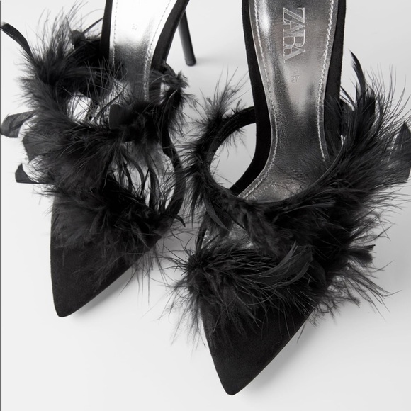 ZARA Blue Collection Feathered Leather High Heels - Picture 1 of 8